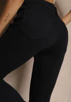 Granatowe Jeansy Skinny Basic z Dodatkiem Bawełny Carenil