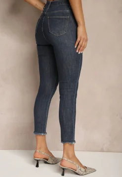Granatowe Jeansy Slim z Elastyczną Talią Caliti
