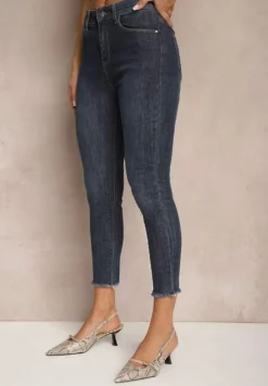 Granatowe Jeansy Slim z Elastyczną Talią Caliti