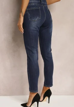 Granatowe Jeansy Typu Skinny z Delikatnymi Przetarciami Anrimes