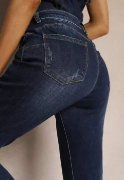 Granatowe Jeansy Typu Skinny z Delikatnymi Przetarciami Anrimes