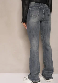 Granatowe Jeansy z Bawełny o Fasonie Dzwonów Divinea