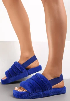 Granatowe Kapcie Pikowane z Pluszowego Futerka Zaliyne
