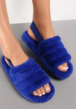 Granatowe Kapcie Pikowane z Pluszowego Futerka Zaliyne