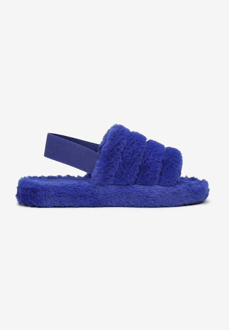 Granatowe Kapcie Pikowane z Pluszowego Futerka Zaliyne