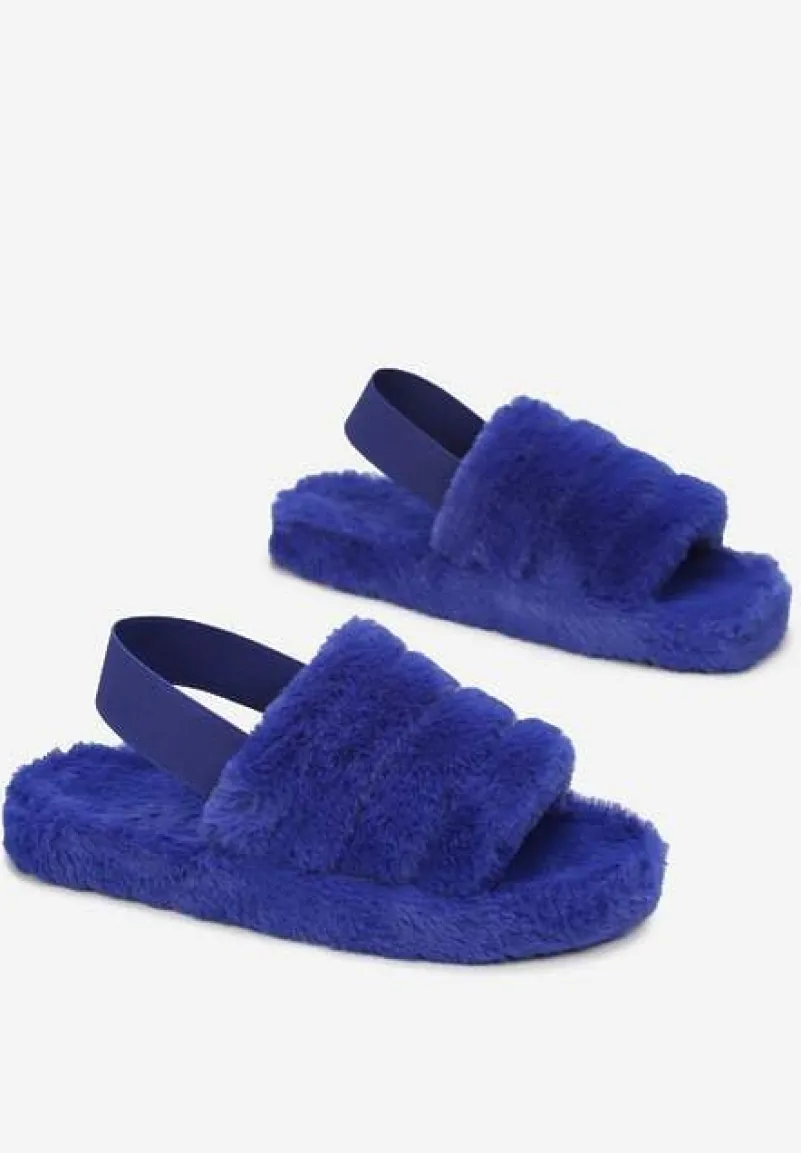 Granatowe Kapcie Pikowane z Pluszowego Futerka Zaliyne
