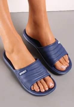 Granatowe Klapki Basenowe z Szerokim Paskiem Sayeh