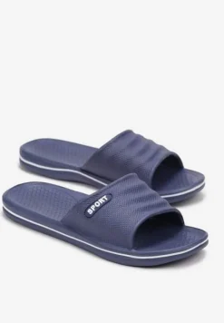 Granatowe Klapki Basenowe z Szerokim Paskiem Sayeh