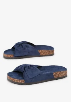 Granatowe Klapki na Korkowej Podeszwie Zdobione Kokardką Abiding