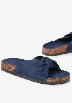 Granatowe Klapki na Korkowej Podeszwie Zdobione Kokardką Abiding