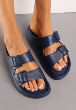 Granatowe Klapki z Regulowanymi Paskami na Platformie Idama