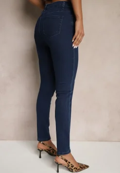 Granatowe Klasyczne Jeansy o Kroju Slim Filzedis