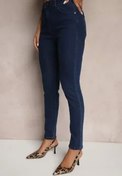 Granatowe Klasyczne Jeansy o Kroju Slim Filzedis