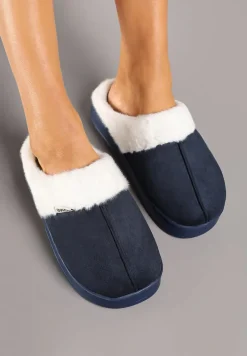 Granatowe Klasyczne Kapcie Vices z Ozdobnym Futrem Eleahilde
