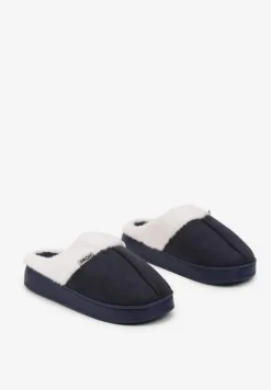 Granatowe Klasyczne Kapcie Vices z Ozdobnym Futrem Eleahilde