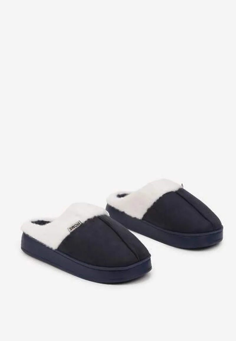 Granatowe Klasyczne Kapcie Vices z Ozdobnym Futrem Eleahilde