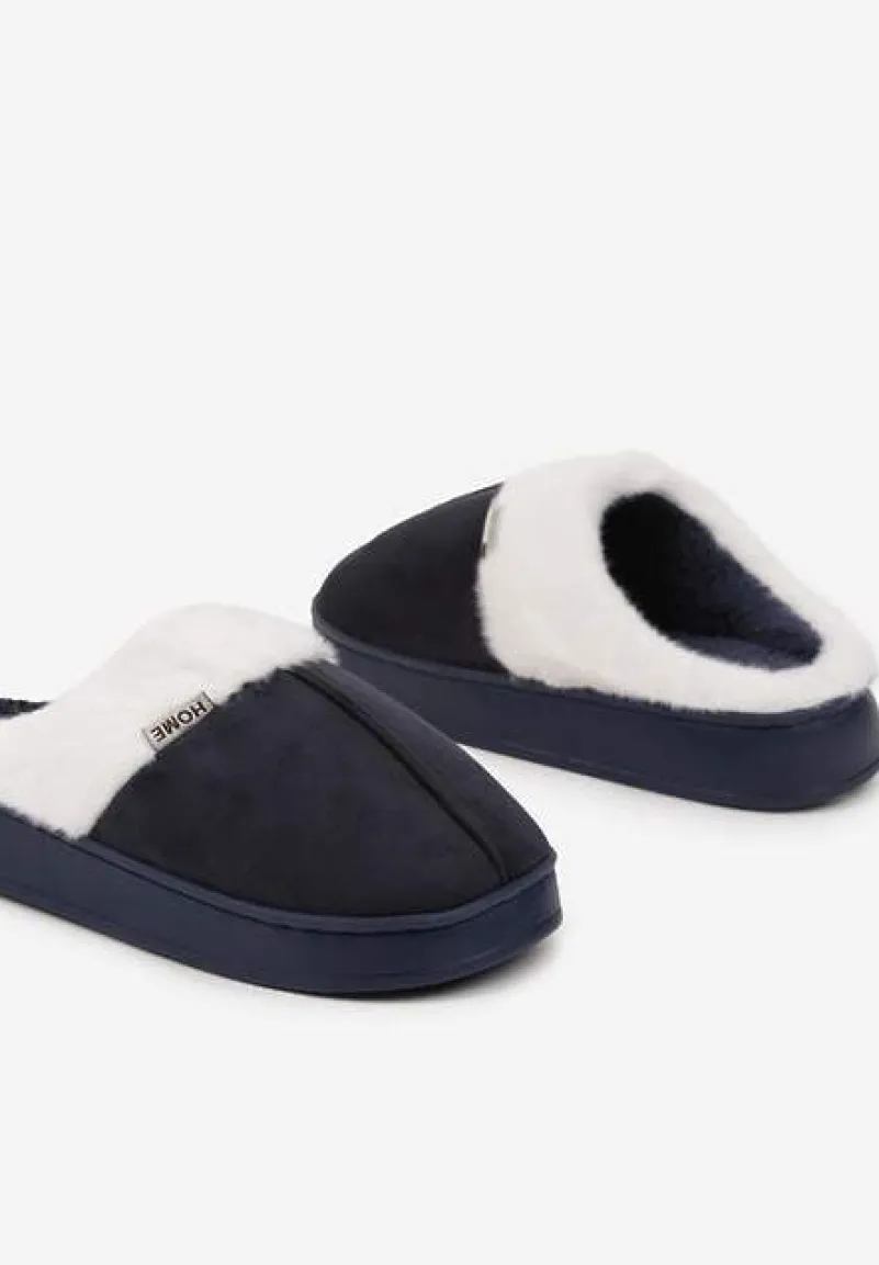 Granatowe Klasyczne Kapcie Vices z Ozdobnym Futrem Eleahilde