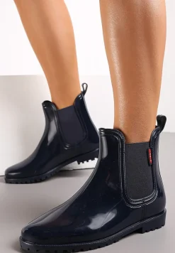 Granatowe Lakierowane Kalosze Typu Sztyblety z Elastycznymi Wstawkami Po Bokach Loran