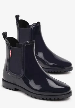 Granatowe Lakierowane Kalosze Typu Sztyblety z Elastycznymi Wstawkami Po Bokach Loran