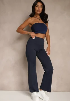 Granatowe Legginsy High Waist z Szeroką Gumką w Pasie Idalania