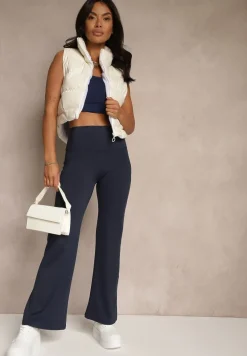 Granatowe Legginsy High Waist z Szeroką Gumką w Pasie Idalania