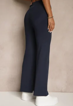 Granatowe Legginsy High Waist z Szeroką Gumką w Pasie Idalania