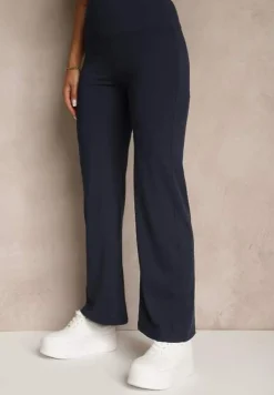 Granatowe Legginsy High Waist z Szeroką Gumką w Pasie Idalania