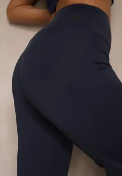 Granatowe Legginsy High Waist z Szeroką Gumką w Pasie Idalania