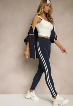 Granatowe Legginsy Ozdobione Lampasami Puelle