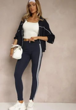 Granatowe Legginsy Ozdobione Lampasami Puelle