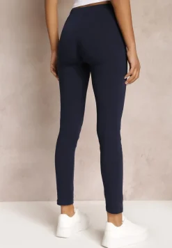 Granatowe Legginsy z Długimi Nogawkami i Gumką w Talii z Bawełny Ayvia