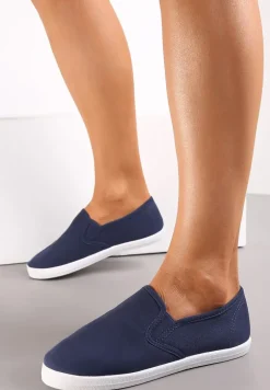 Granatowe Materiałowe Tenisówki na Elastycznej Podeszwie Aishani