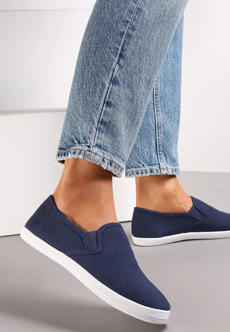 Granatowe Materiałowe Tenisówki na Elastycznej Podeszwie Aishani