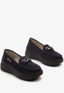 Granatowe Mokasyny na Platformie z Łańcuszkiem Himenna