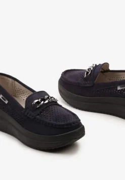 Granatowe Mokasyny na Platformie z Łańcuszkiem Himenna