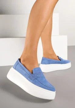 Granatowe Mokasyny ze Skóry Naturalnej na Platformie Eleanine