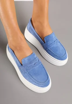 Granatowe Mokasyny ze Skóry Naturalnej na Platformie Eleanine