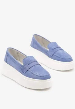 Granatowe Mokasyny ze Skóry Naturalnej na Platformie Eleanine