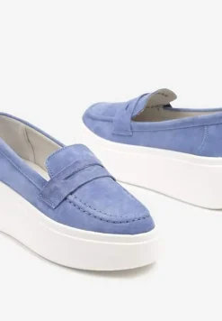 Granatowe Mokasyny ze Skóry Naturalnej na Platformie Eleanine