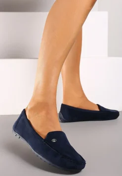 Granatowe Mokasyny ze Skórzaną Wkładką i Przeszyciami Yaritza