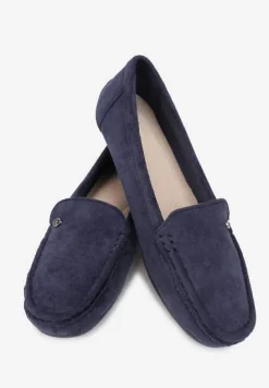 Granatowe Mokasyny ze Skórzaną Wkładką i Przeszyciami Yaritza