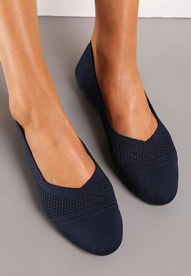 Granatowe Płaskie Balerinki z Siateczkowego Materiału Nelibra