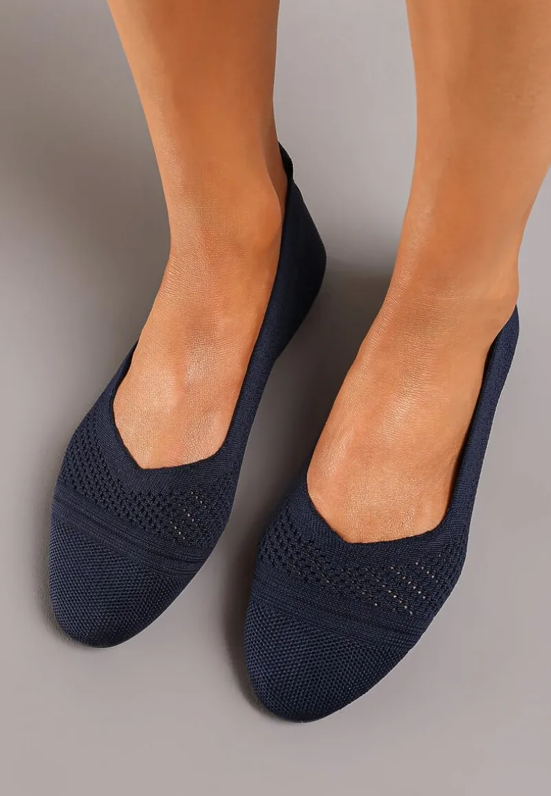 Granatowe Płaskie Balerinki z Siateczkowego Materiału Nelibra