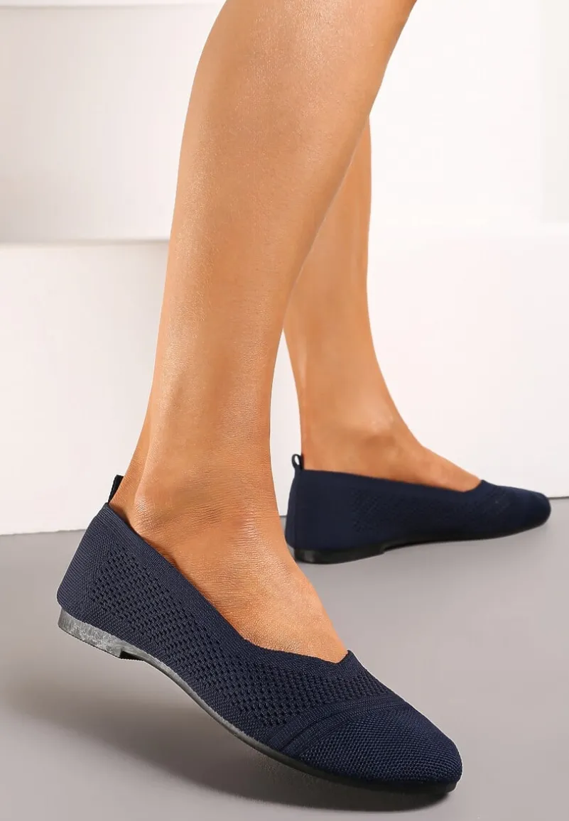 Granatowe Płaskie Balerinki z Siateczkowego Materiału Nelibra