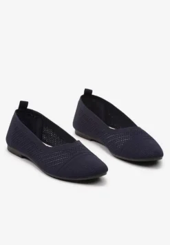 Granatowe Płaskie Balerinki z Siateczkowego Materiału Nelibra