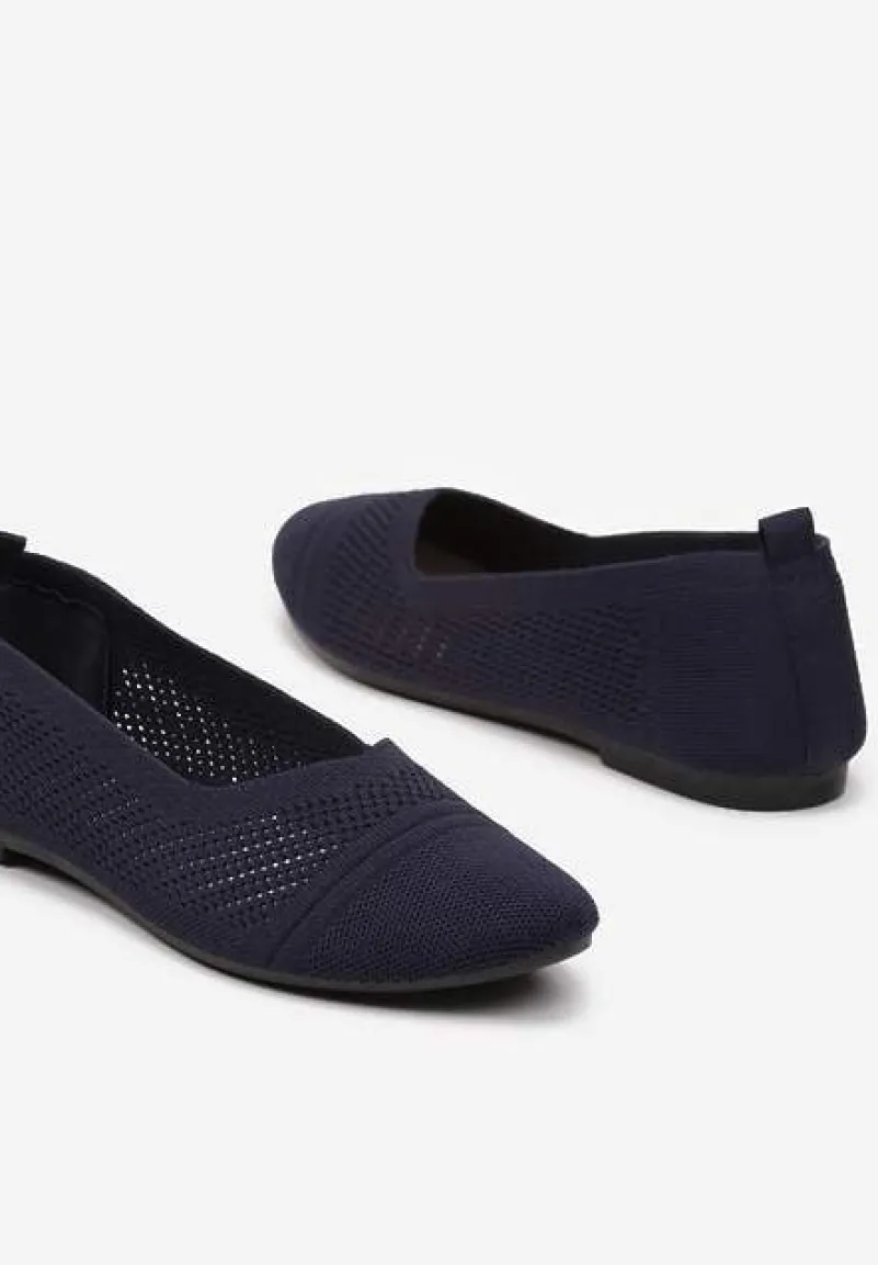 Granatowe Płaskie Balerinki z Siateczkowego Materiału Nelibra