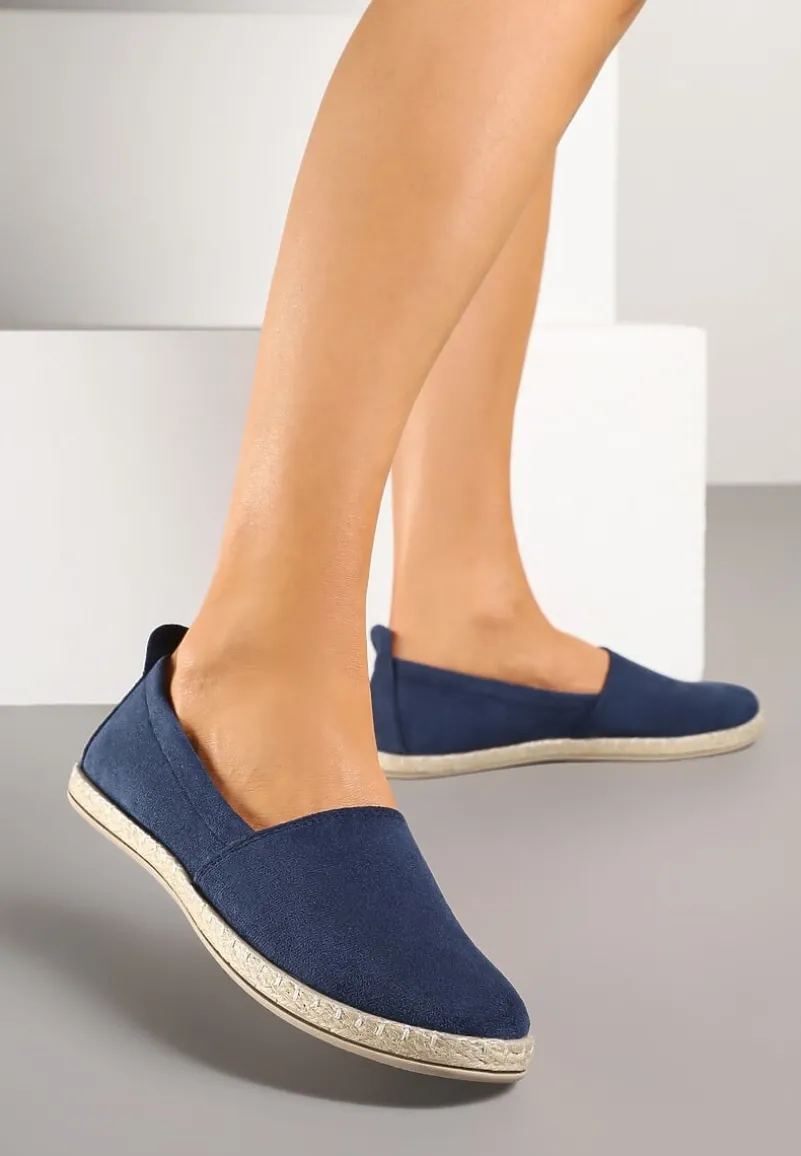 Granatowe Płaskie Espadryle z Plecionką na Podeszwie Julietae
