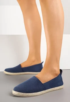 Granatowe Płaskie Espadryle z Plecionką na Podeszwie Julietae