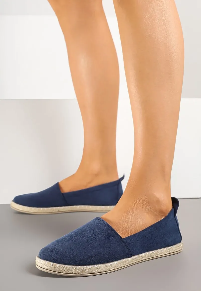Granatowe Płaskie Espadryle z Plecionką na Podeszwie Julietae