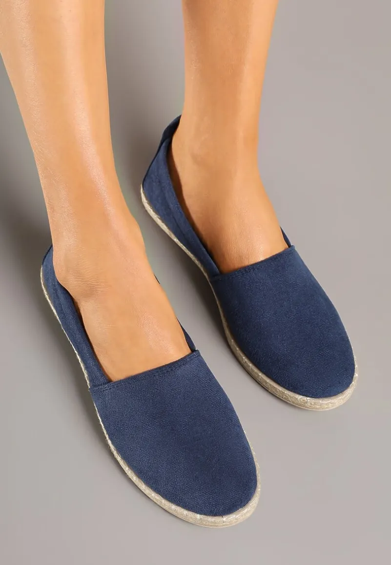 Granatowe Płaskie Espadryle z Plecionką na Podeszwie Julietae